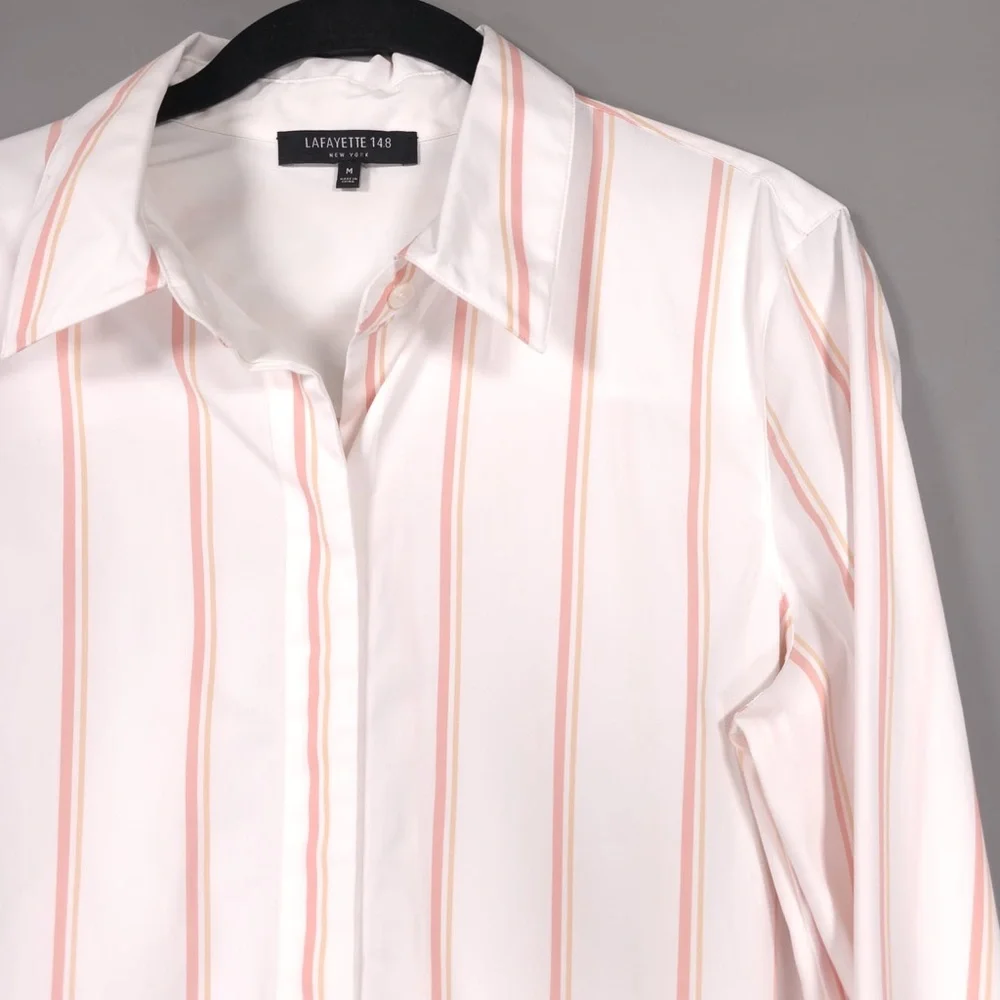 LAFAYETTE 148 NEW YORK Women’s Velma LS Skylark Striped Button-Front‎ MEDIUM - Picture 7 of 11